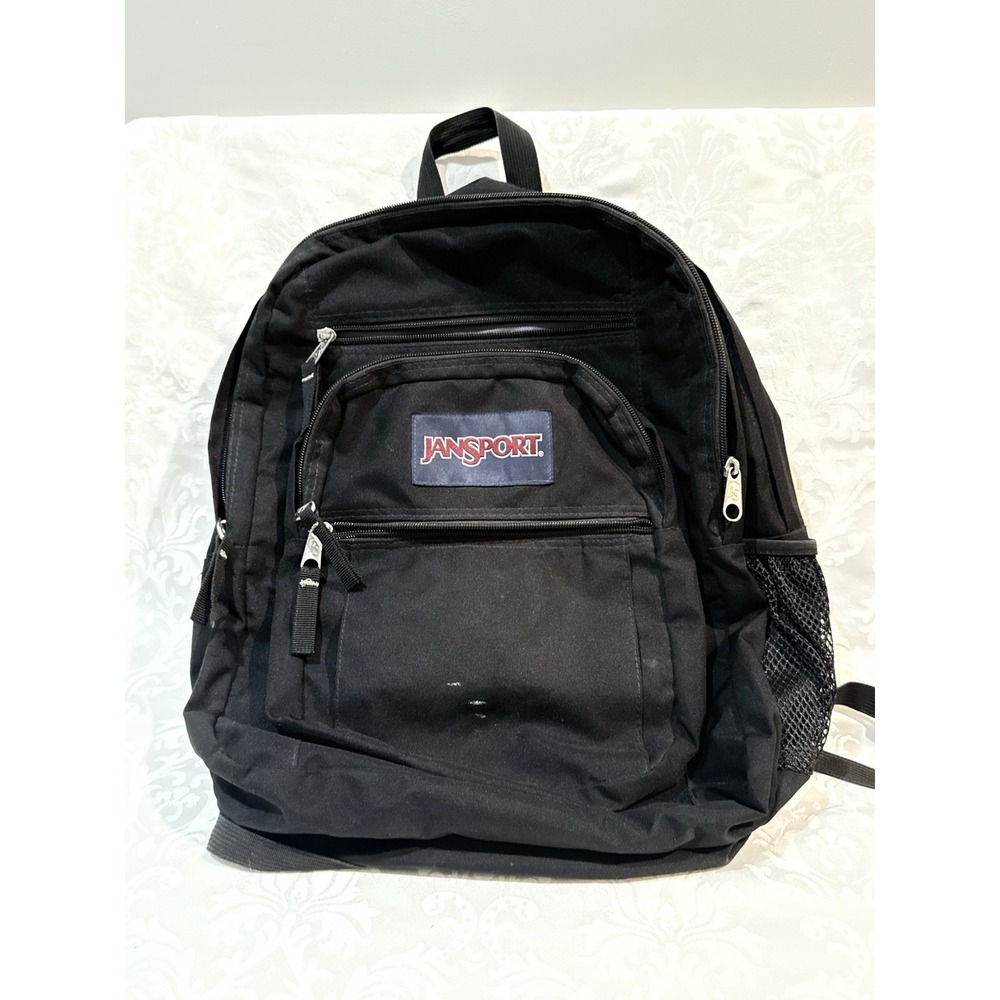 JanSport Black Backpack Multi Compartment School Or Travel Some Spots At Front